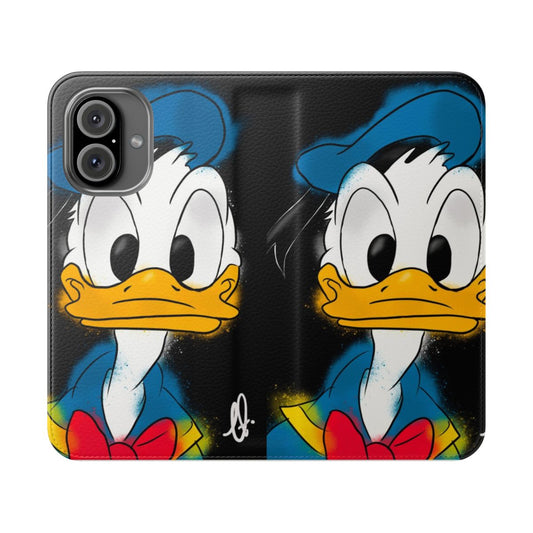 Vibrant cartoon-styled donald duck phone flip cover case