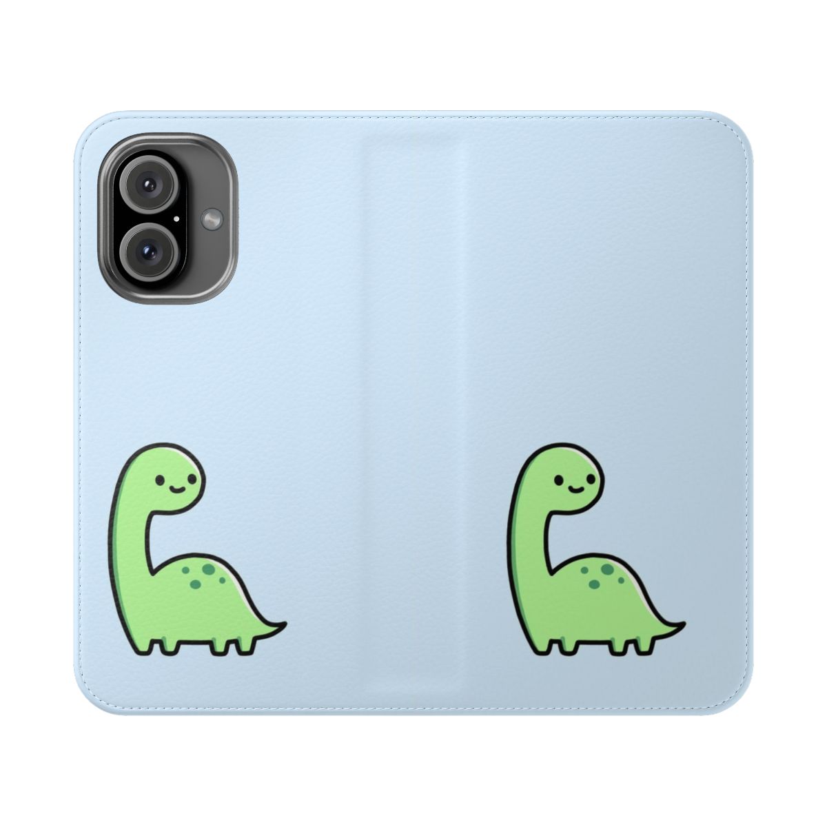 Brontosaurus-themed flip phone case featuring a cute, cartoon dinosaur design