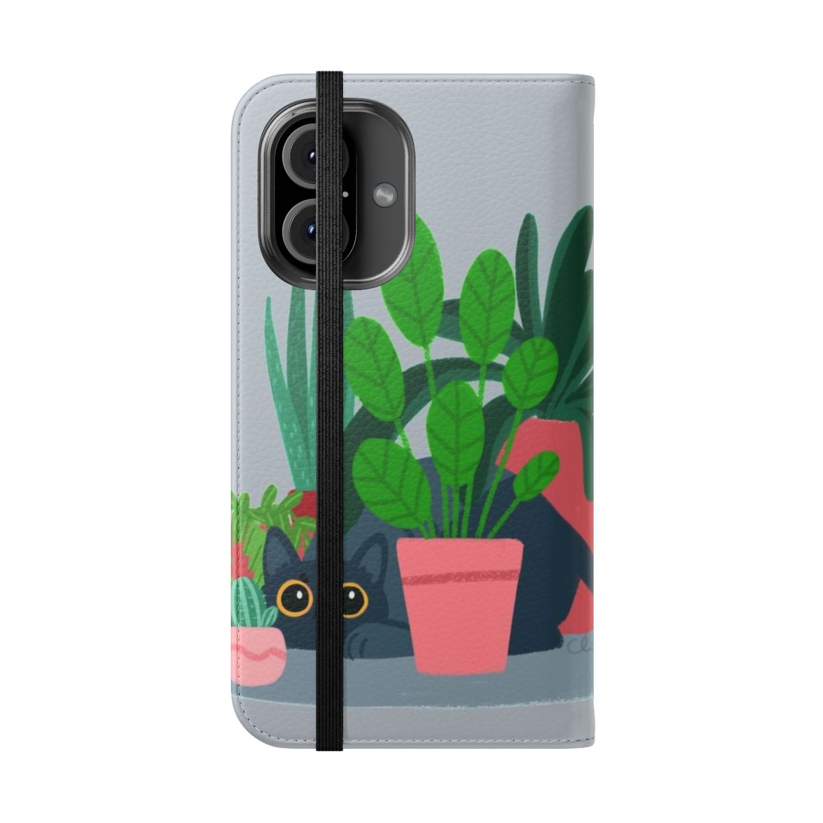 Vibrant floral and black cat phone case - Folded Front