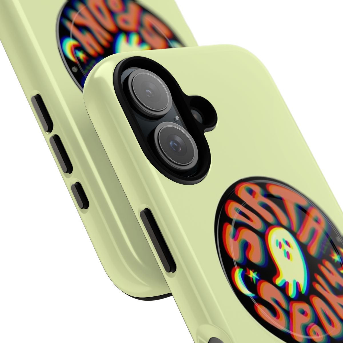 Spooky 3D graphic design phone case with ghostly typography and magical elements - Detail