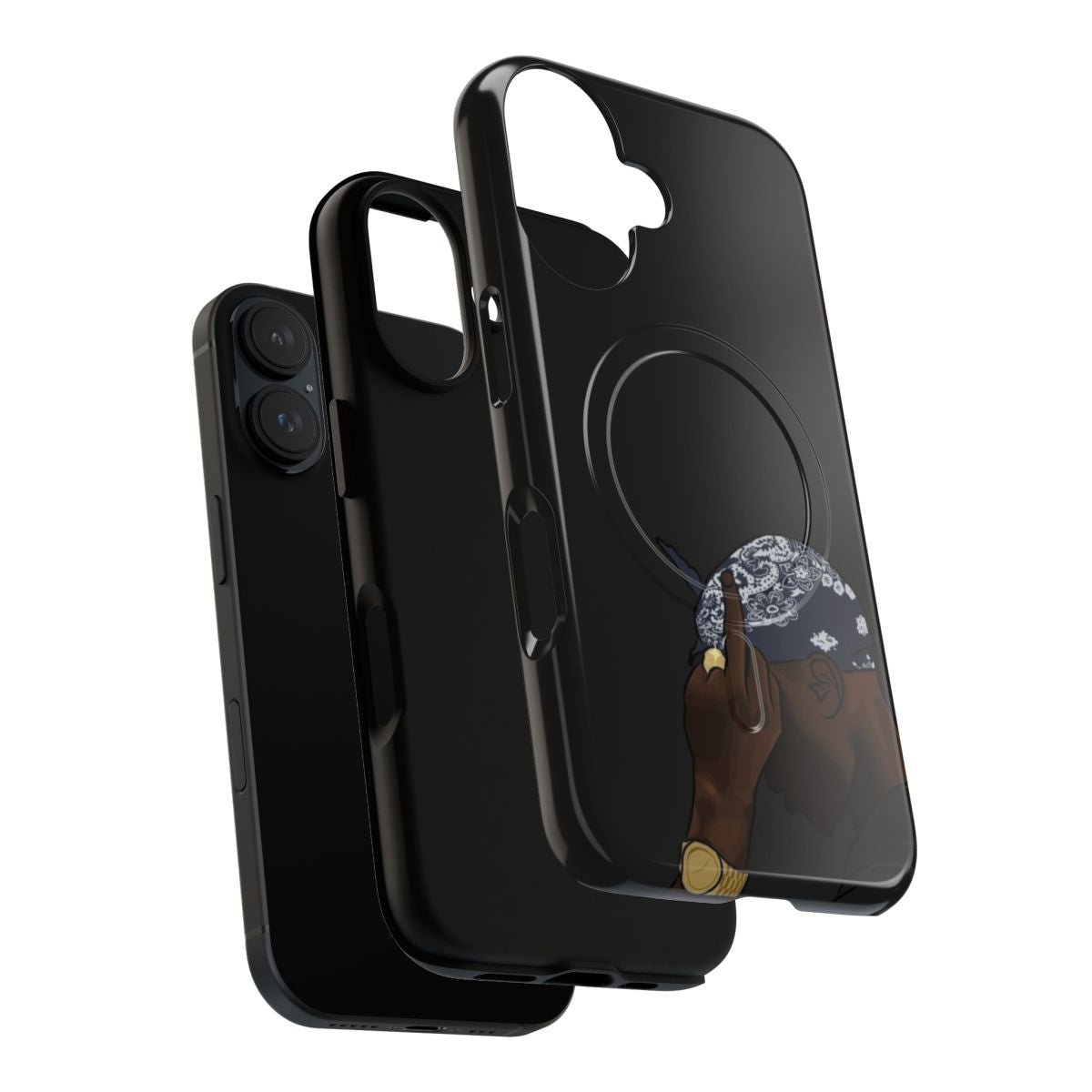 A phone case featuring the iconic image of rapper Tupac Shakur. - Layers