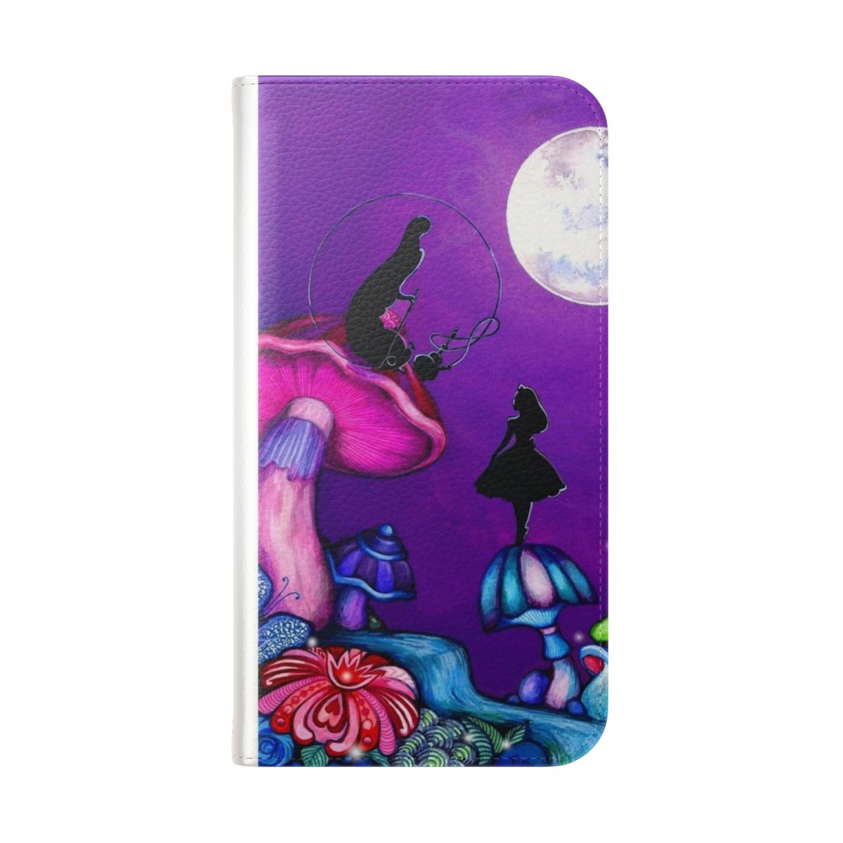 Vintage-inspired Alice in Wonderland and Caterpillar flip phone case design - Folded Back