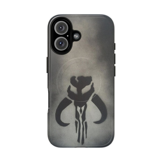 Magnetic phone case with Star Wars-inspired Mandalorian design