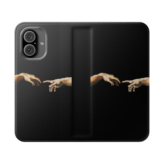 Artistic phone case featuring the iconic "The Creation of Adam" painting by Michelangelo.