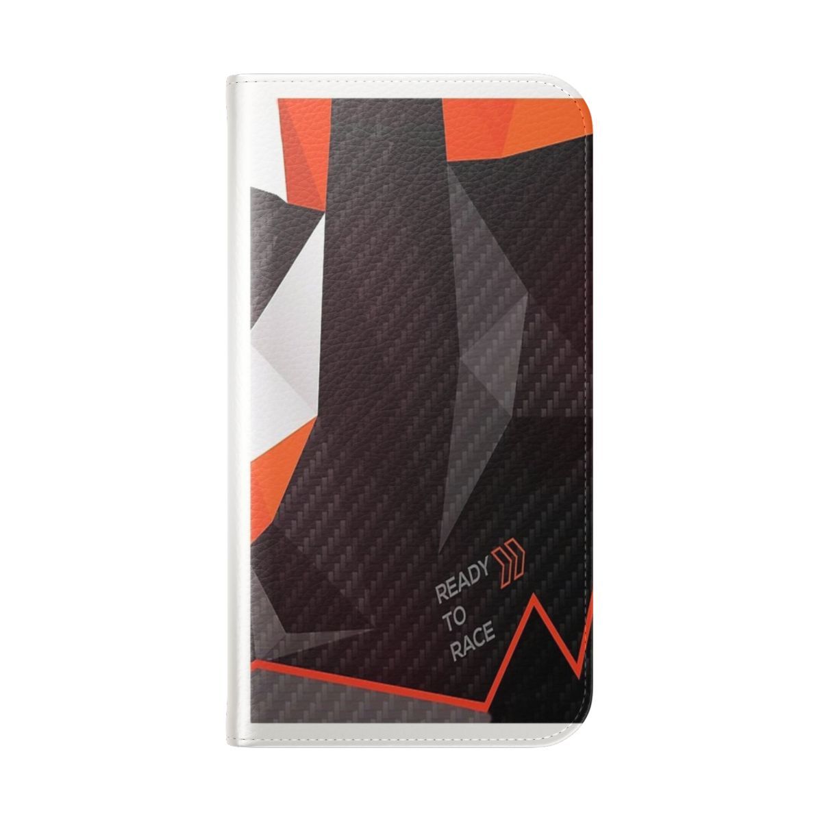 Motorsports-Inspired Fractals Flip Cover Phone Case with a carbon fiber weave pattern and abstract triangles design - Folded Back