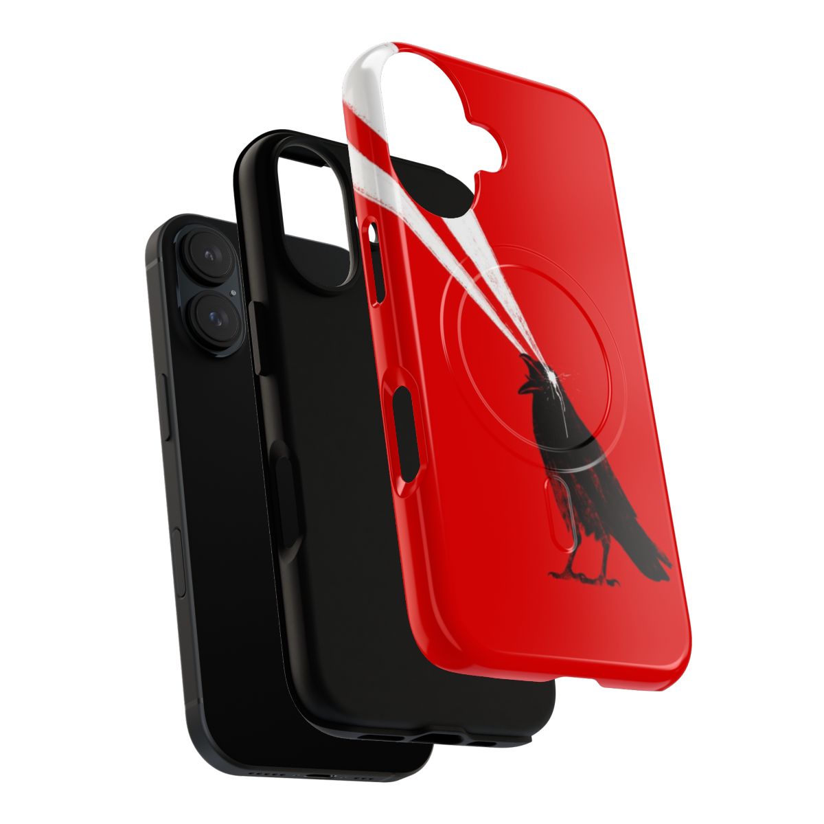 Laser-printed crow design on a durable, magnetic phone case - Layers