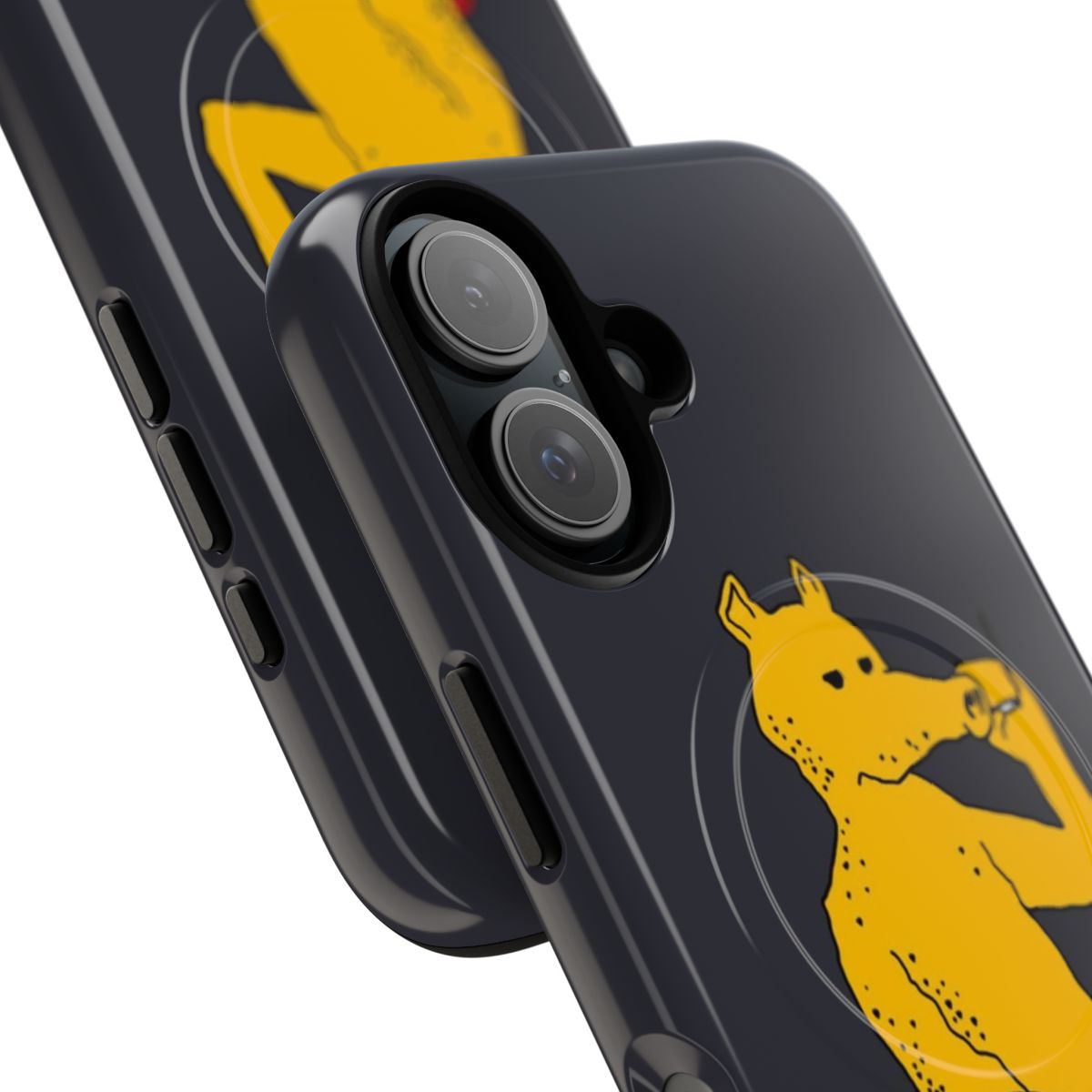 Quasimoto-inspired custom magnetic tough phone case with yellow bear and red brick design - Detail