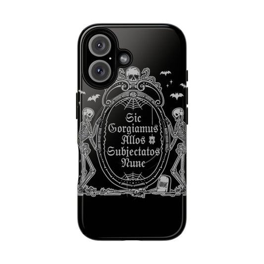 Addam's Family-inspired magnetic tough phone case with gothic skull and skeleton design