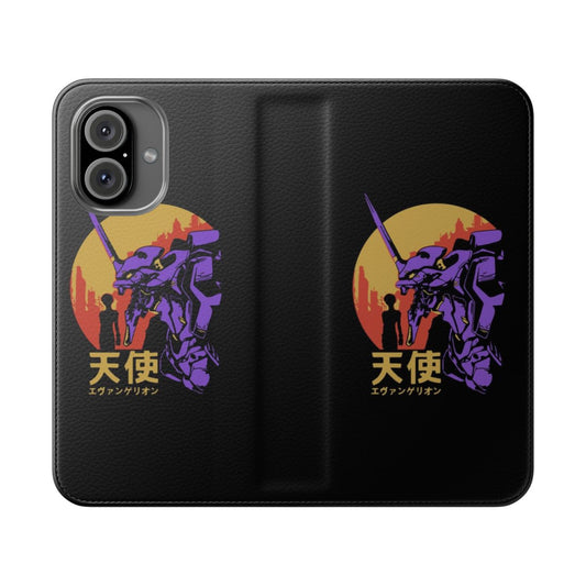 Retro-style flip phone case featuring Neon Genesis Evangelion design