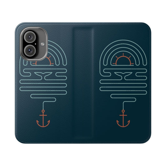 Minimalist blue whale graphic designed phone case with nautical and ocean life inspired artwork