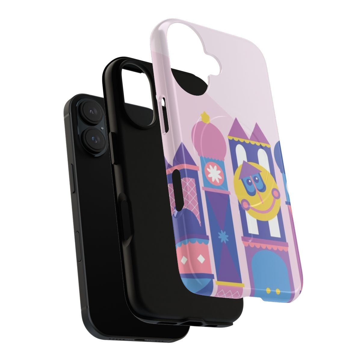 A pastel-colored phone case featuring a cartoon building from the 'It's a Small World' Disney attraction. - Layers