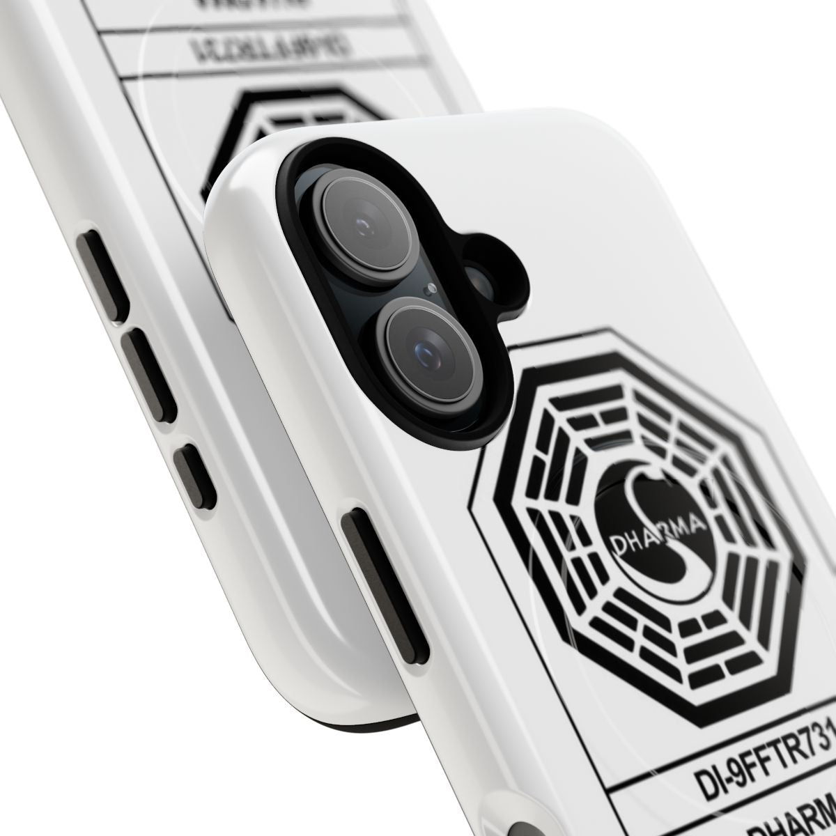 Tough magnetic phone case with Dharma Initiative logo for Lost TV show fans - Detail