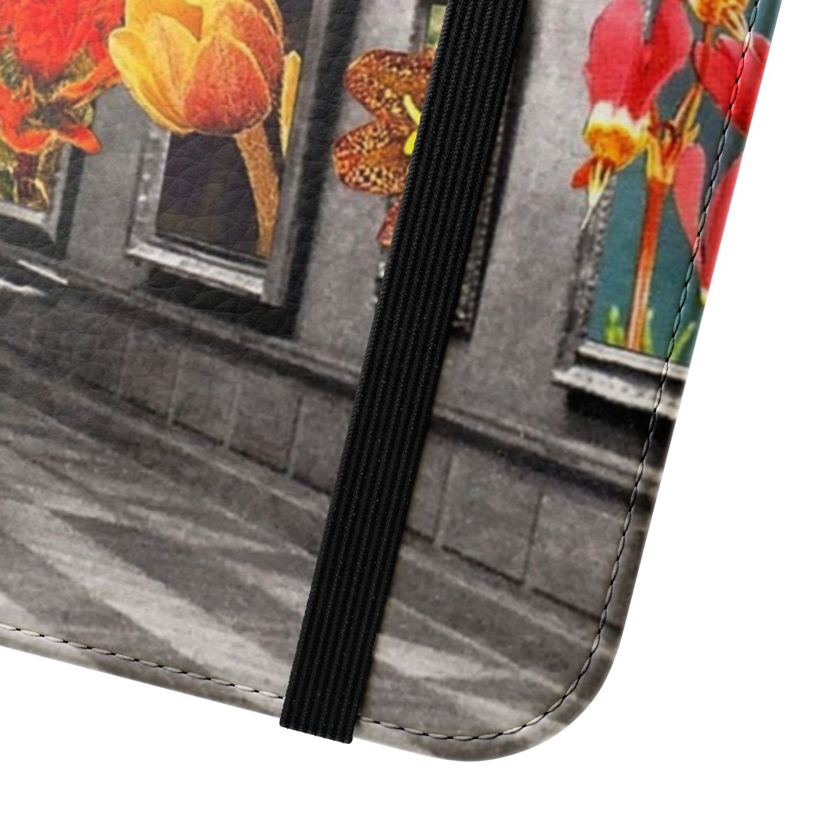 Vintage collage style phone case featuring a floral and nature-inspired design - Close Up