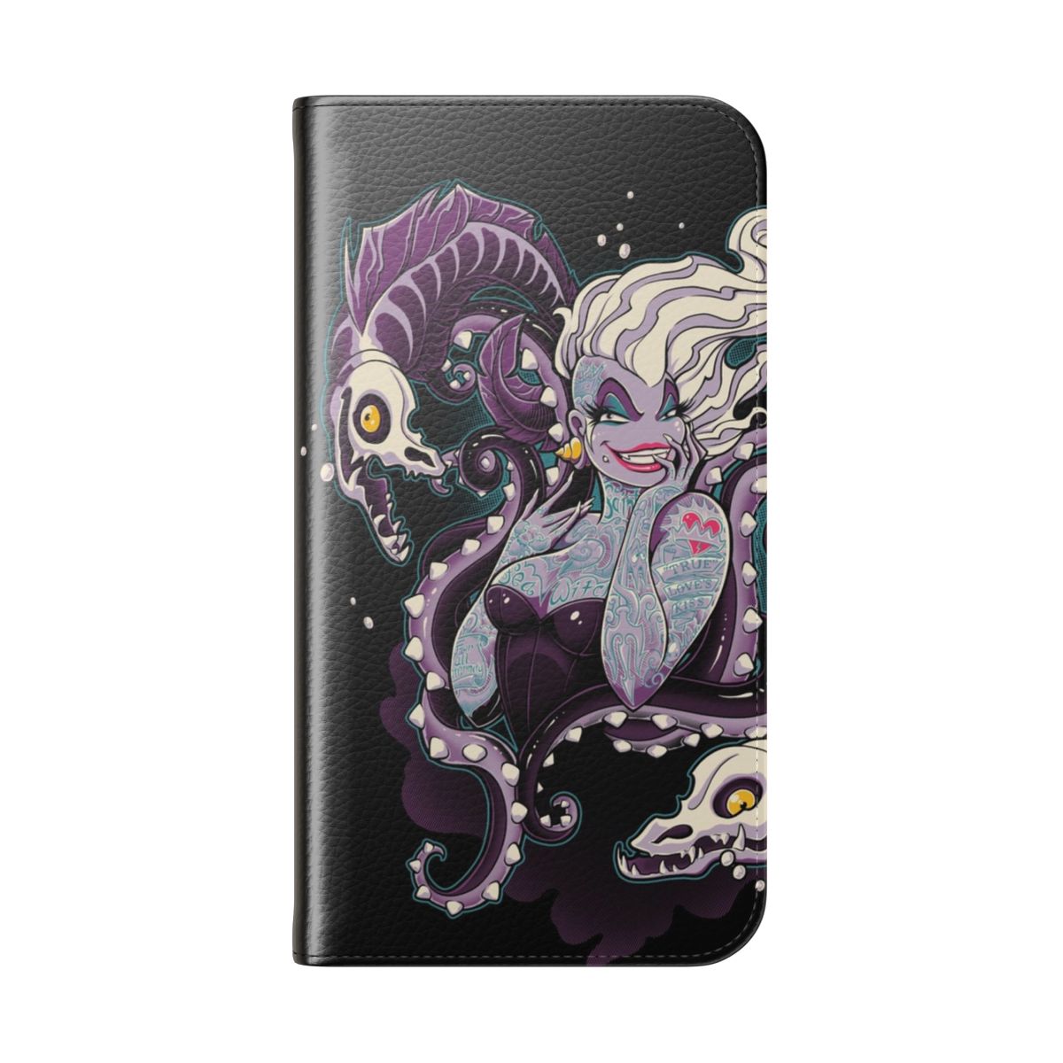 Flip cover phone case with a mysterious villain octopus design - Folded Back