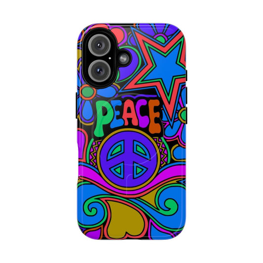 Retro colorful psychedelic hippie flower design magnetic tough phone case