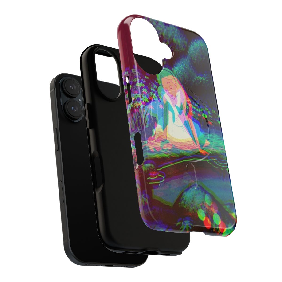 Vibrant and colorful trippy phone case featuring Alice in Wonderland imagery - Layers