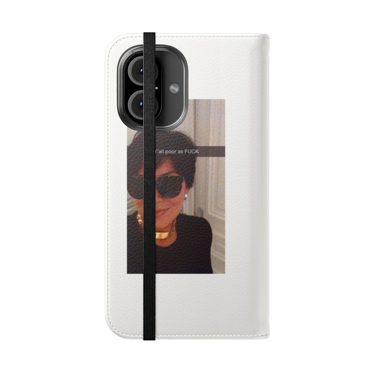 Kris Jenner-inspired funny flip phone case with the text "Y'all are Poor" - Folded Front