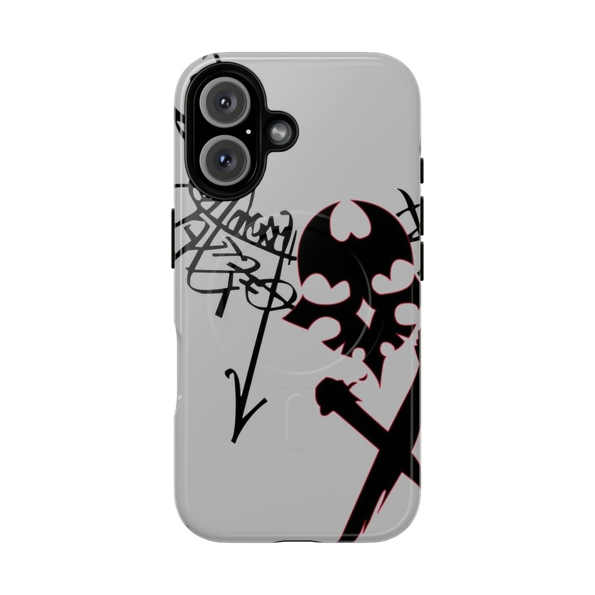 A magnetic, tough phone case featuring a reaper modulation decal design inspired by the anime and video game "The World Ends With You".