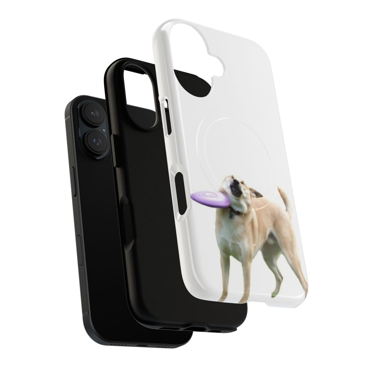 Colorful phone case featuring a playful corgi dog chasing a frisbee - Layers