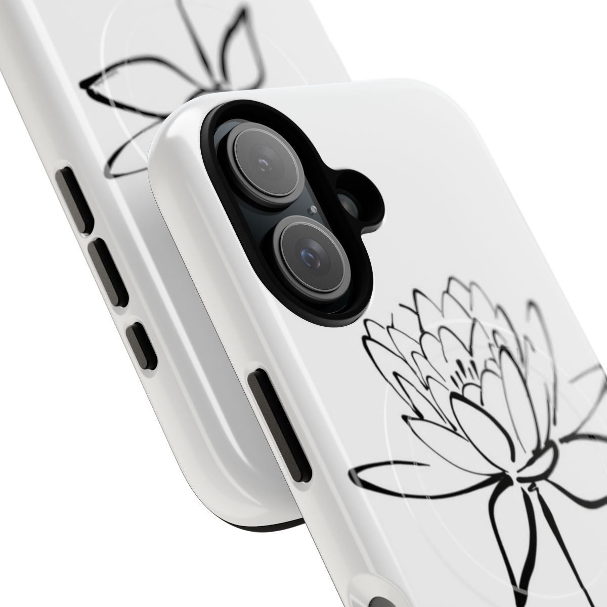 Sleek phone case featuring a minimalist lotus flower calligraphy design - Detail