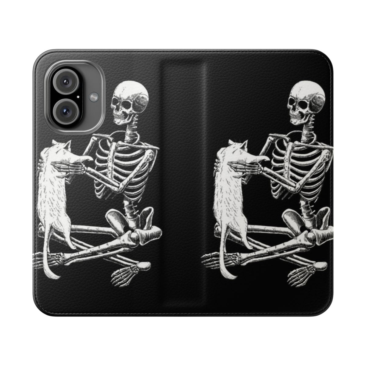 Skeleton and cat design flip cover phone case