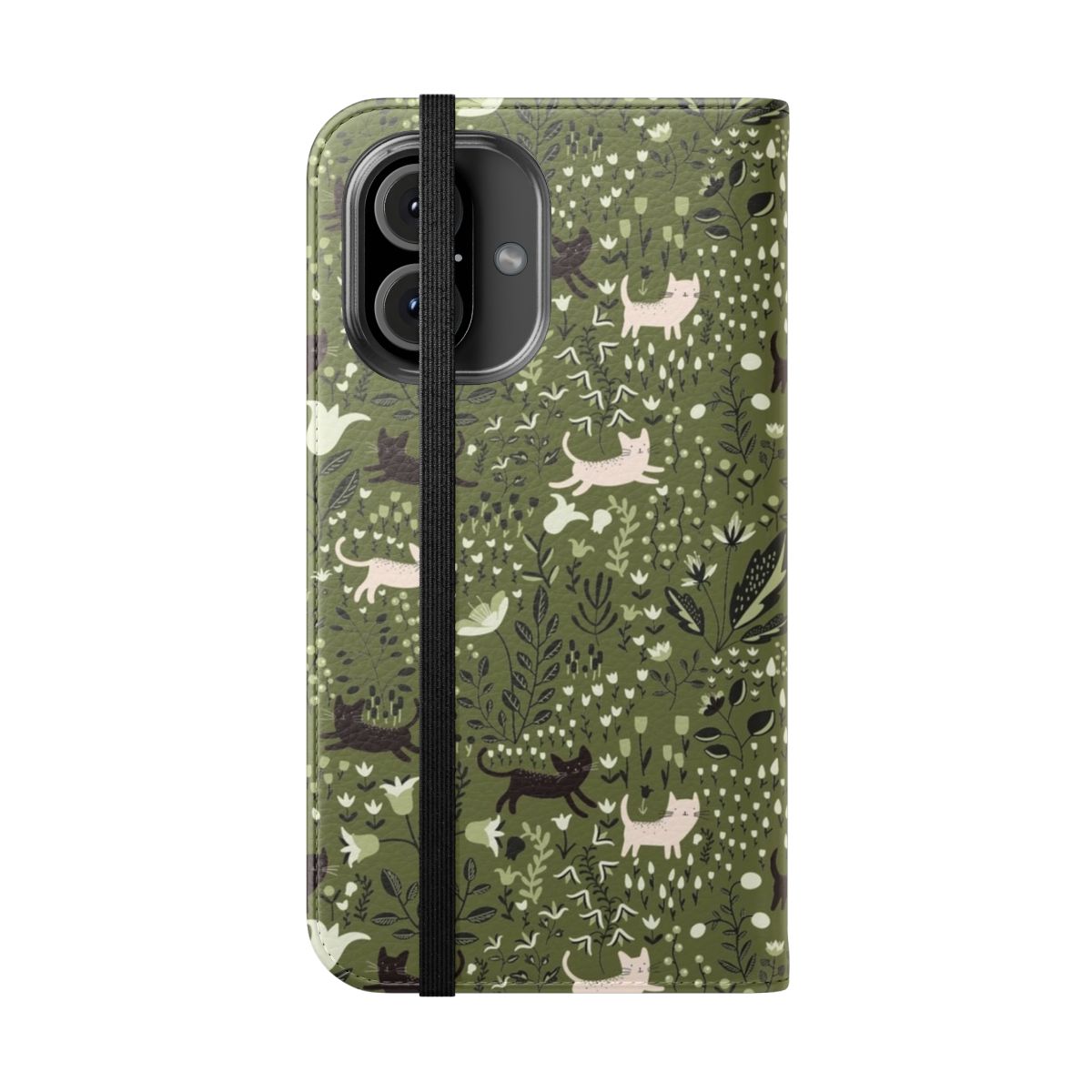 Vibrant floral and cat-themed phone case cover - Folded Front