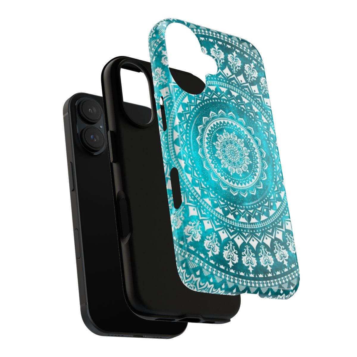 Turquoise mandala phone case with tribal, floral pattern and decorative design - Layers