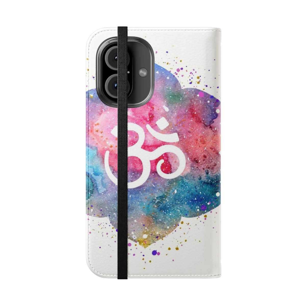 Vibrant Om Flower Phone Case with Mandala Design, featuring a beautiful watercolor illustration of a lotus flower and Om symbol. - Folded Front