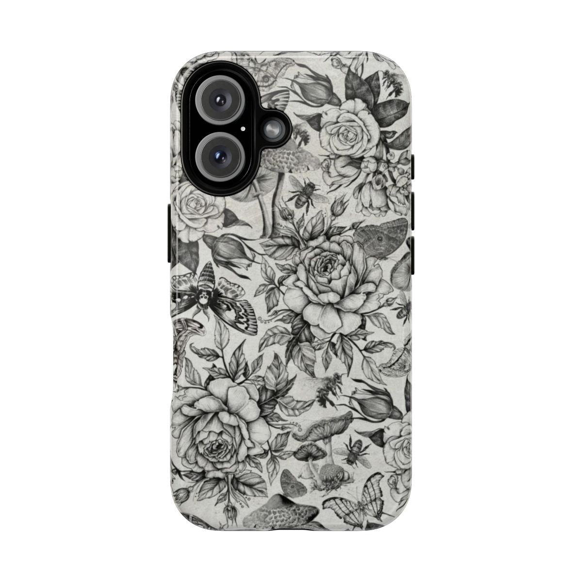 Botanical pattern phone case with roses, flowers, and nature motifs