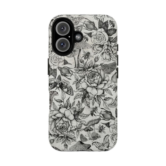 Botanical pattern phone case with roses, flowers, and nature motifs