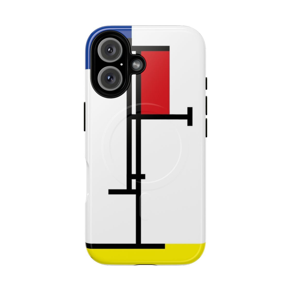 Vibrant geometric Mondrian-style minimalist art design on a phone case