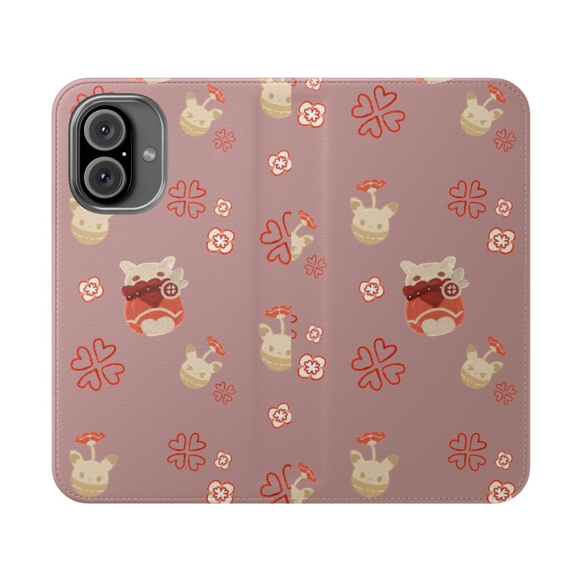 Genshin Impact Klee-inspired flip phone case with Jumpty Dumpty and bomb design