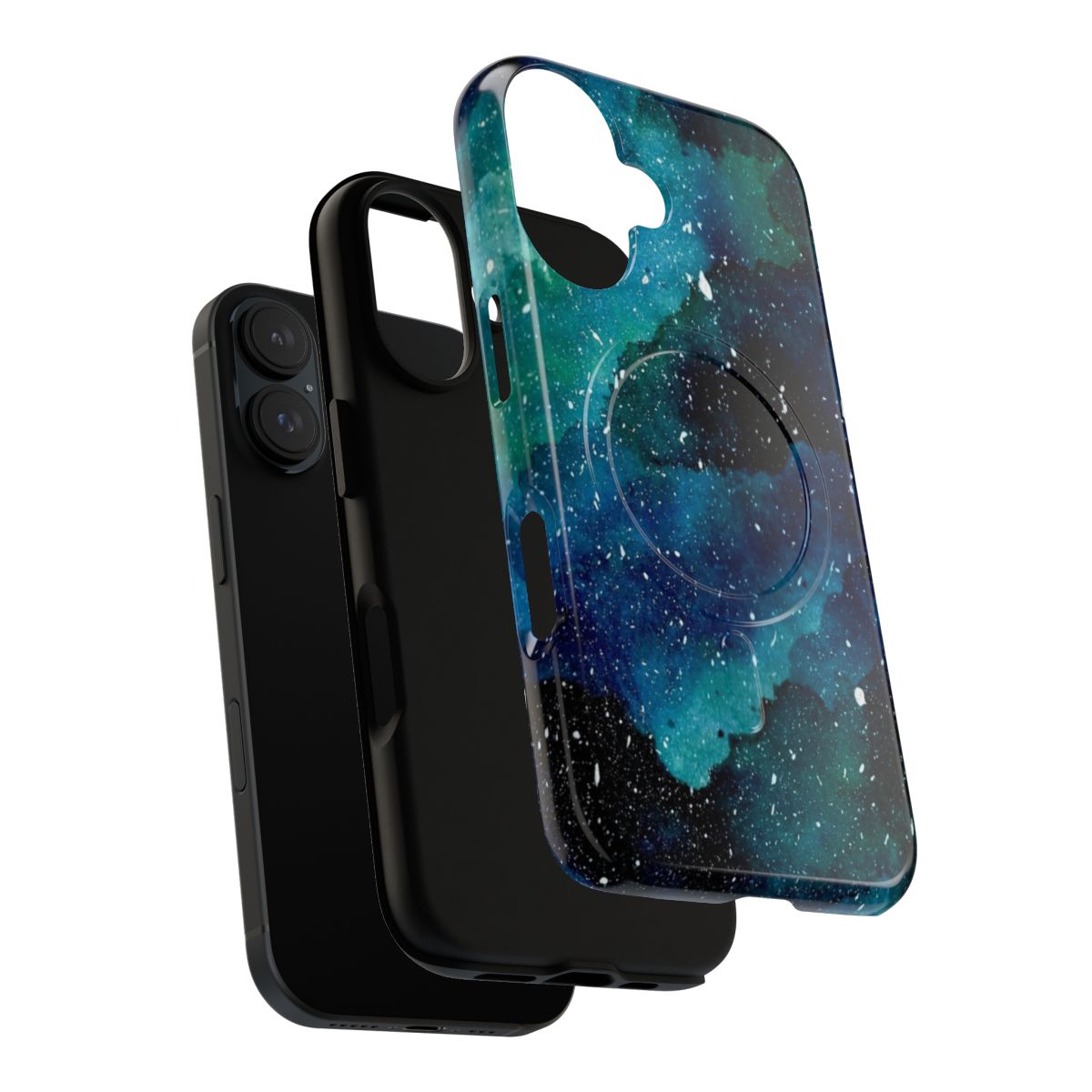 Emerald Cosmic Galaxy Phone Case with a vibrant, natural design featuring stars, planets, and a watercolor-inspired aesthetic. - Layers