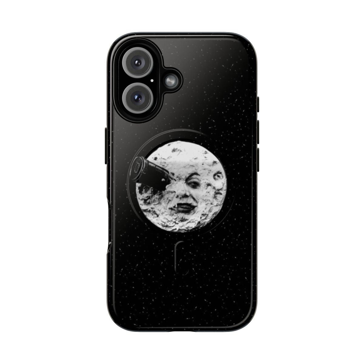 Vintage-style phone case with classic "La Lune de Mellies" movie artwork