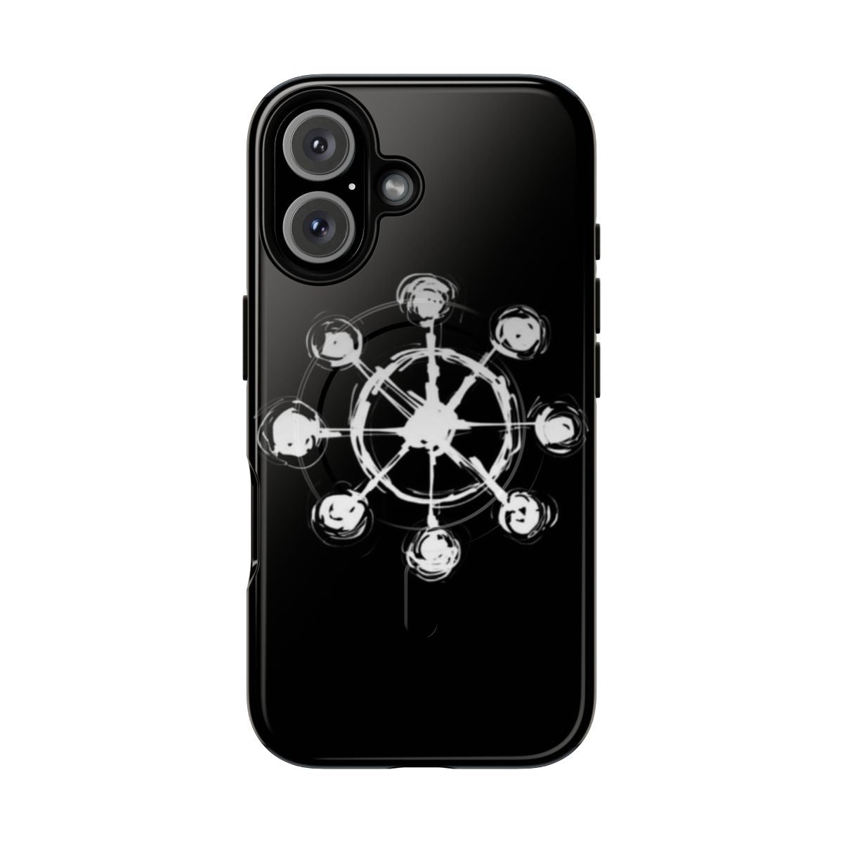 Magnetic tough phone case featuring a Jujutsu Kaisen inspired design with Mahoraga's Wheel print.