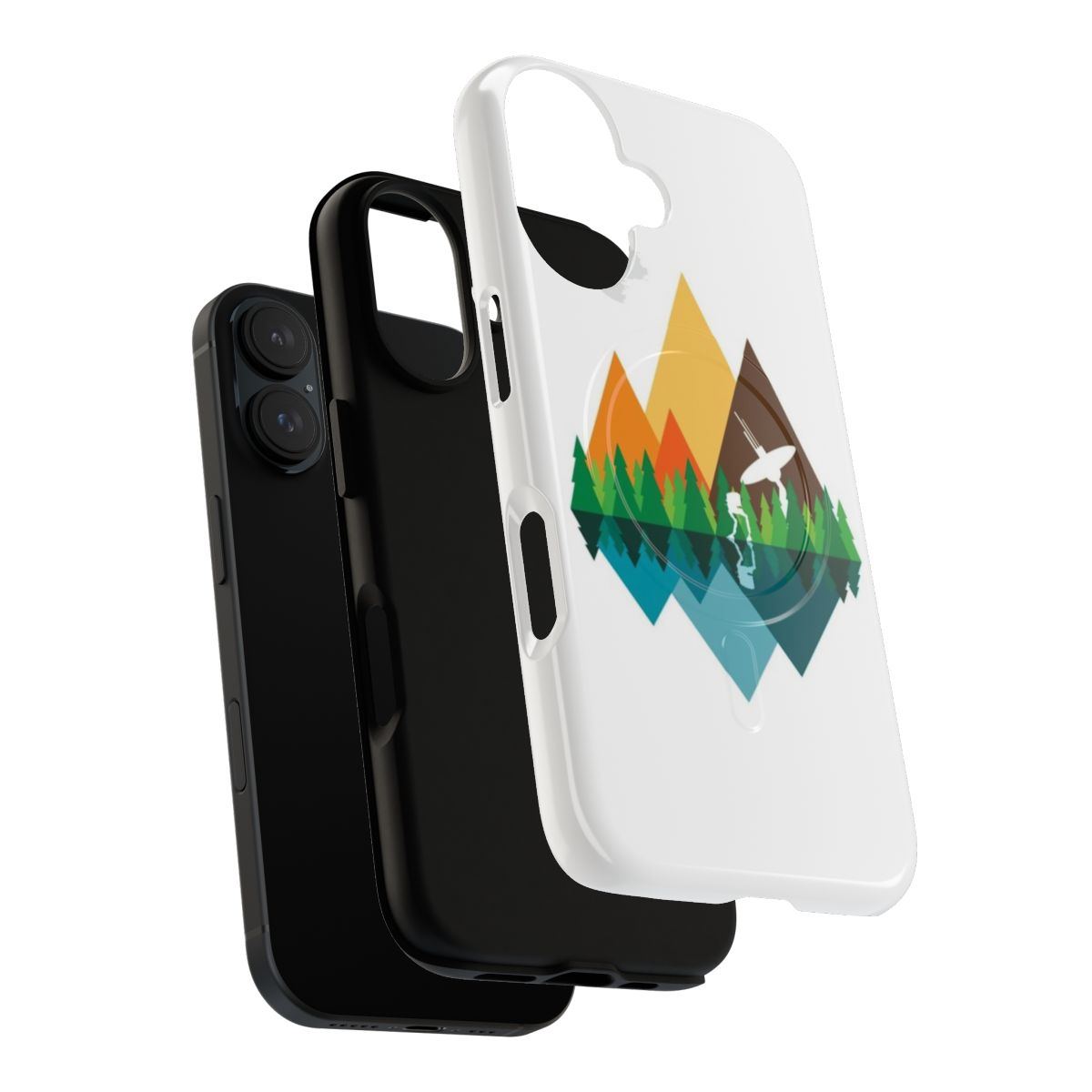 A nature-inspired magnetic tough phone case featuring a scenic landscape design. - Layers