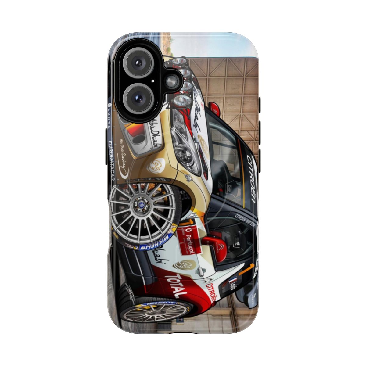 Magnetic tough phone case with a design inspired by the DS3 and C4 WRC rally cars