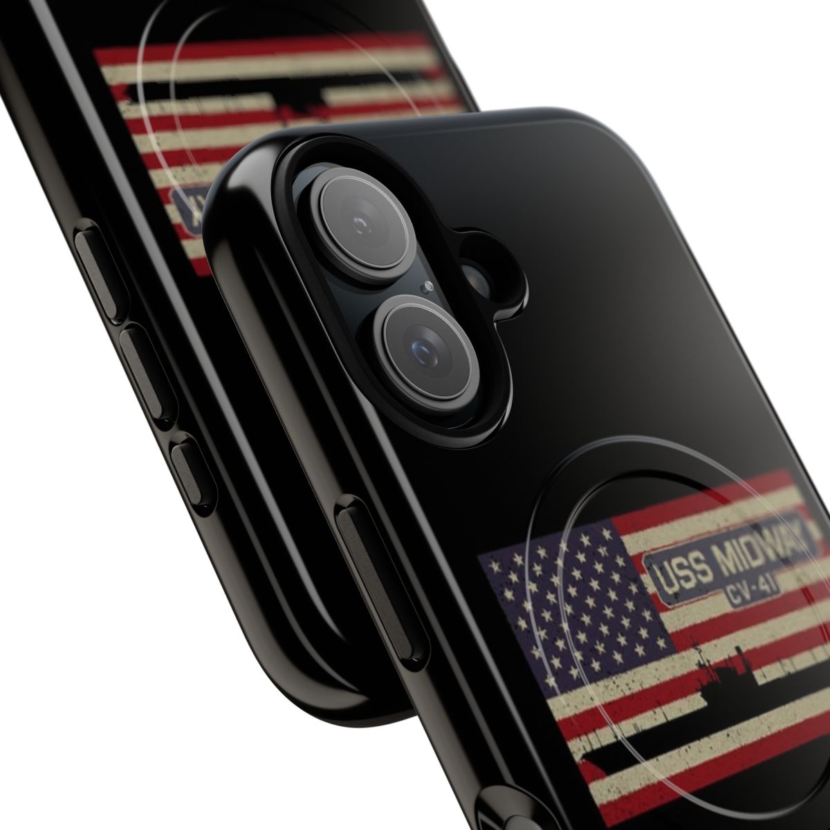 Vintage USS Midway CV-41 Aircraft Carrier Phone Case with Vintage American Flag Design - Detail