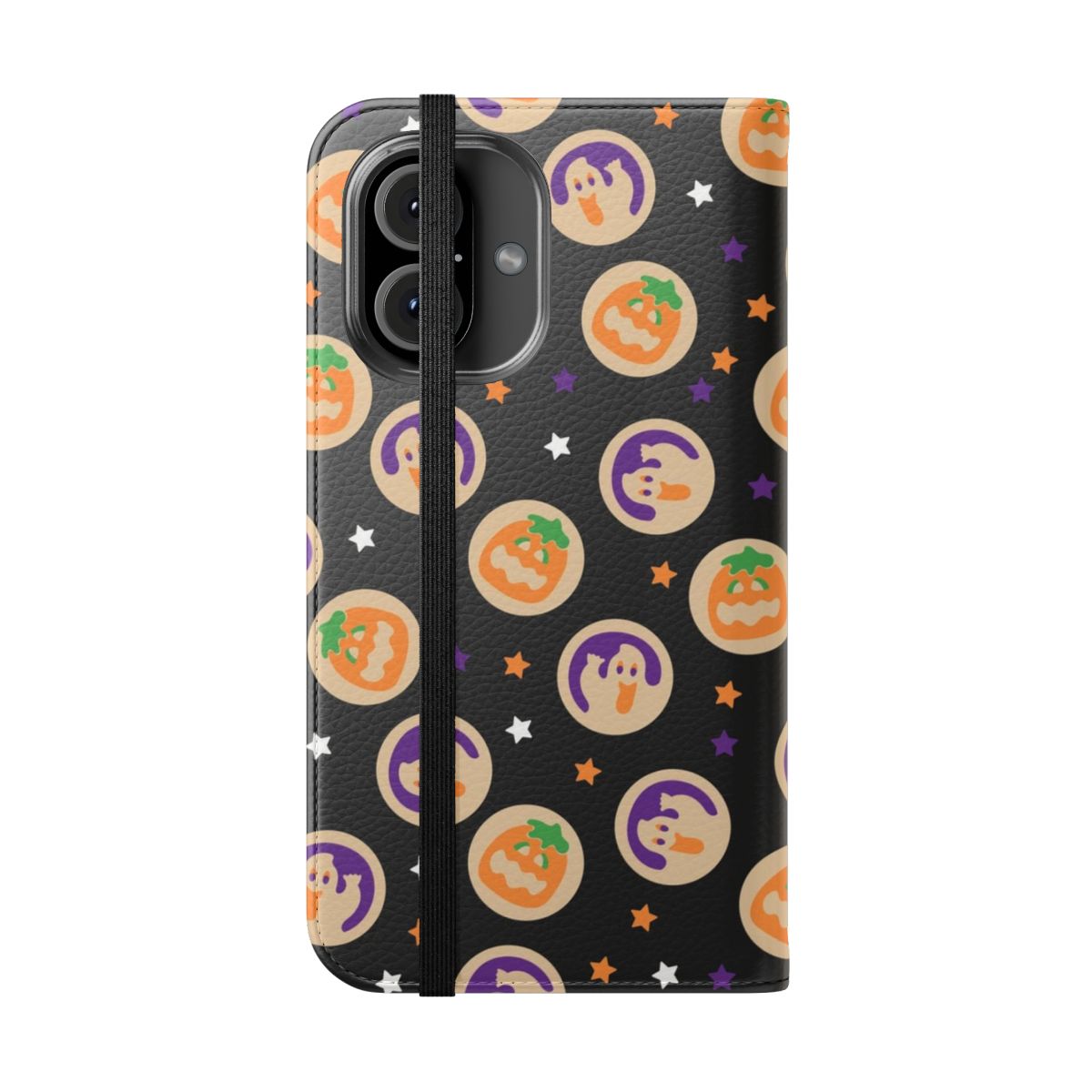 Vintage-style Halloween pumpkin and ghost sugar cookie flip cover phone case - Folded Front