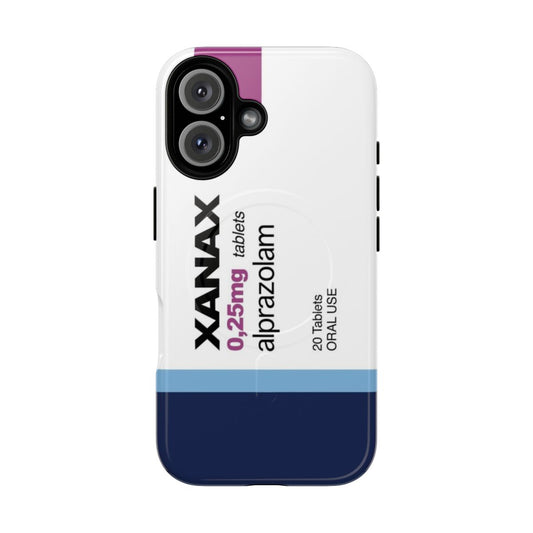 Stylish and durable phone case with a Xanax-inspired design