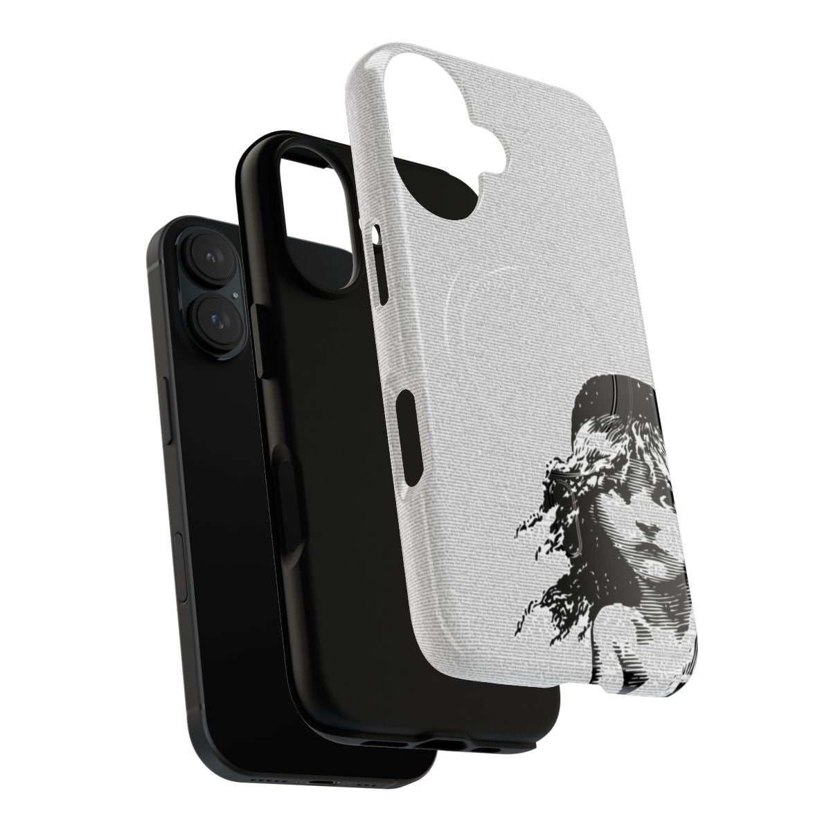 A magnetic phone case featuring a theatrical design inspired by the Les Misérables musical. - Layers