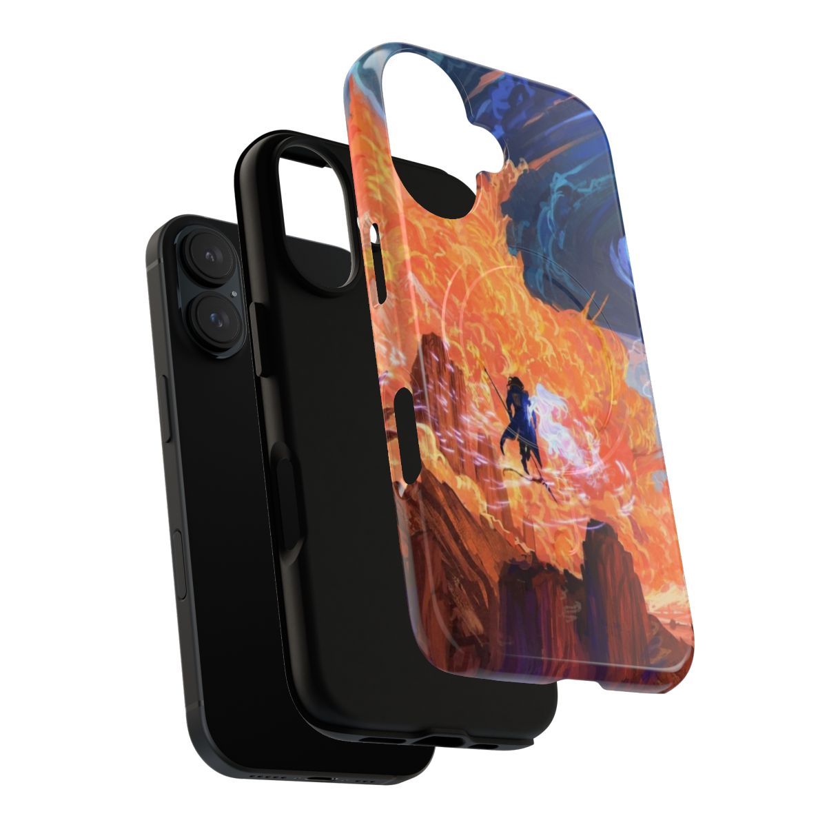 Magnetic tough phone case featuring a fantasy landscape with clouds and characters from the Stormlight Archive series. - Layers