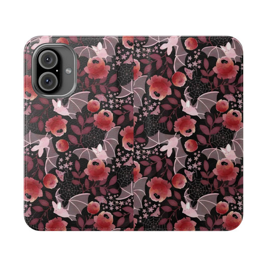 Pastel bat and floral design on a black background phone case cover