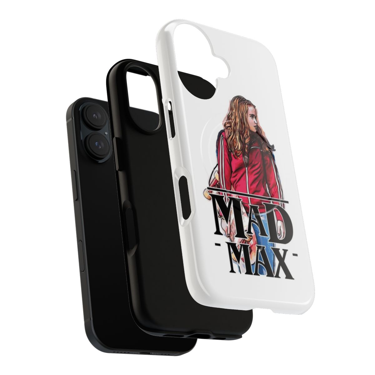 Mad Max and Stranger Things-inspired phone case with cartoon art and vintage aesthetic - Layers