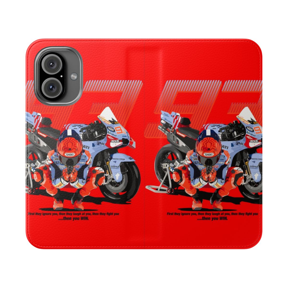 Motorcycle racing inspired flip cover phone case with a stylish design