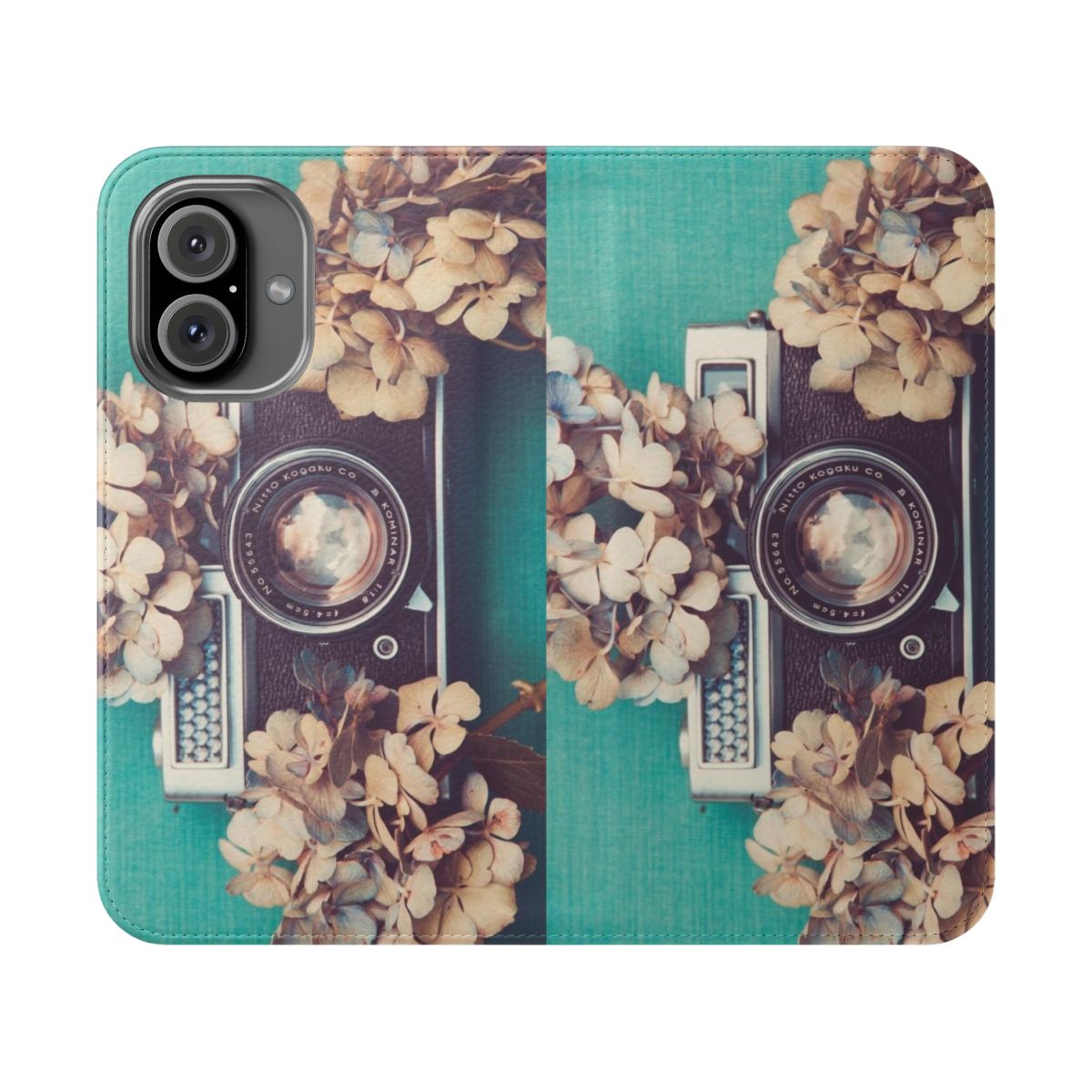 Vintage camera and hydrangea floral phone case