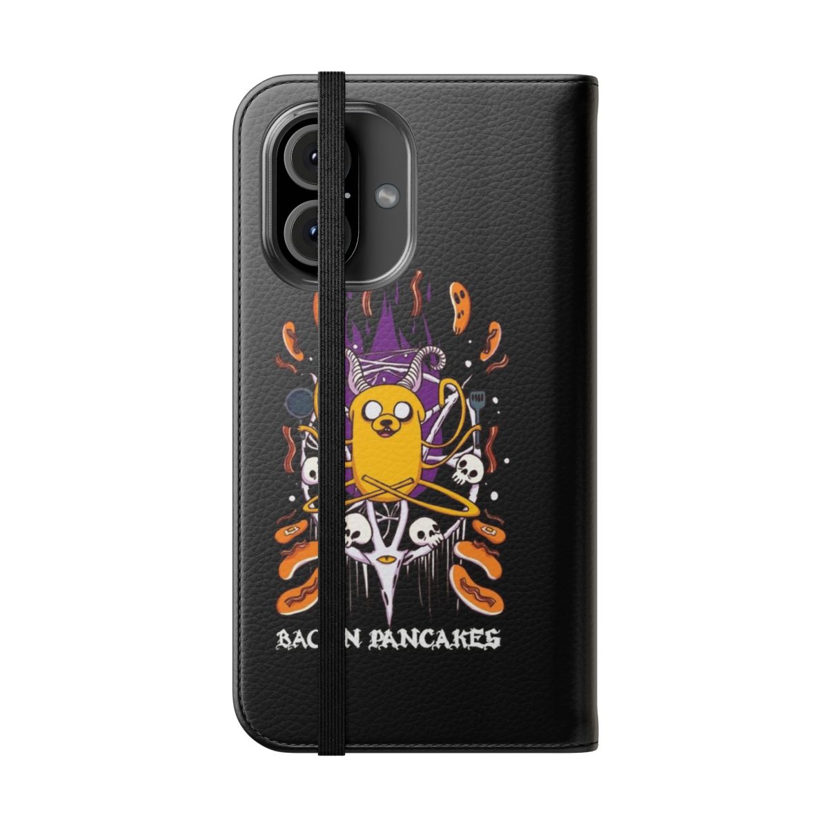 Bacon pancakes themed flip phone case cover with cartoon design - Folded Front