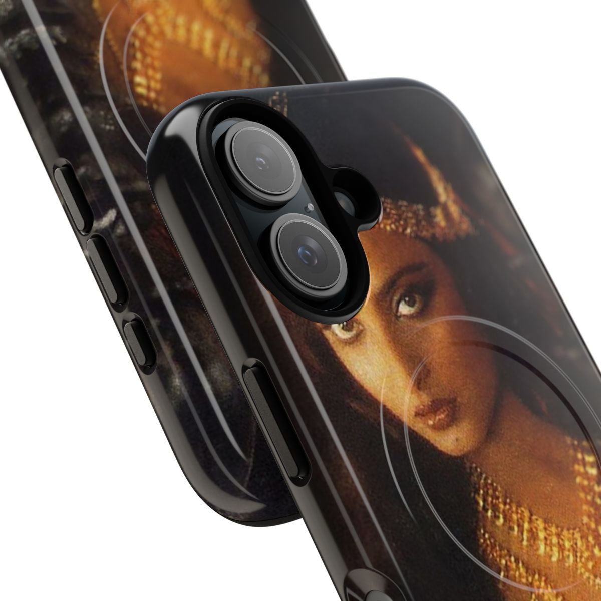 Magnetic phone case design featuring a vintage portrait of a beautiful Indian woman - Detail