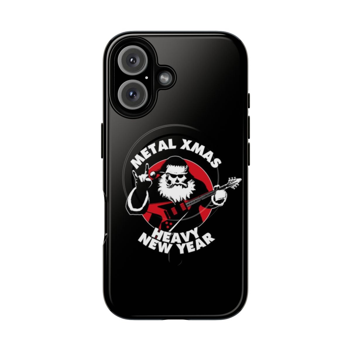 Tough phone case with a heavy metal Santa Claus design