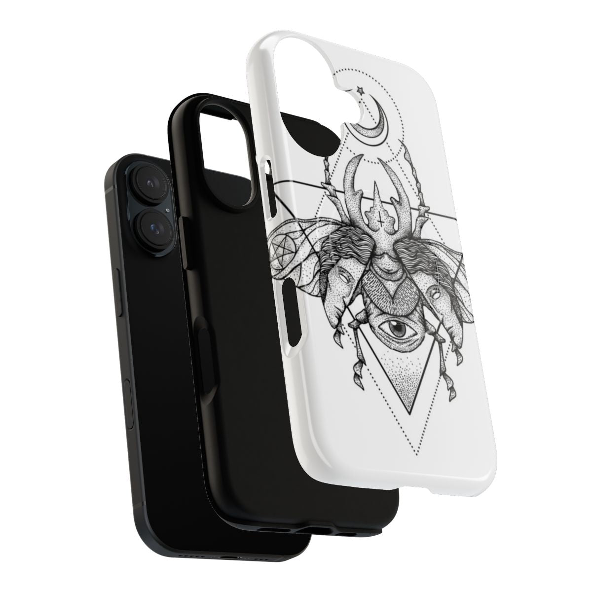 Occult bat magnetic phone case with dark art, geometric, and moon design - Layers